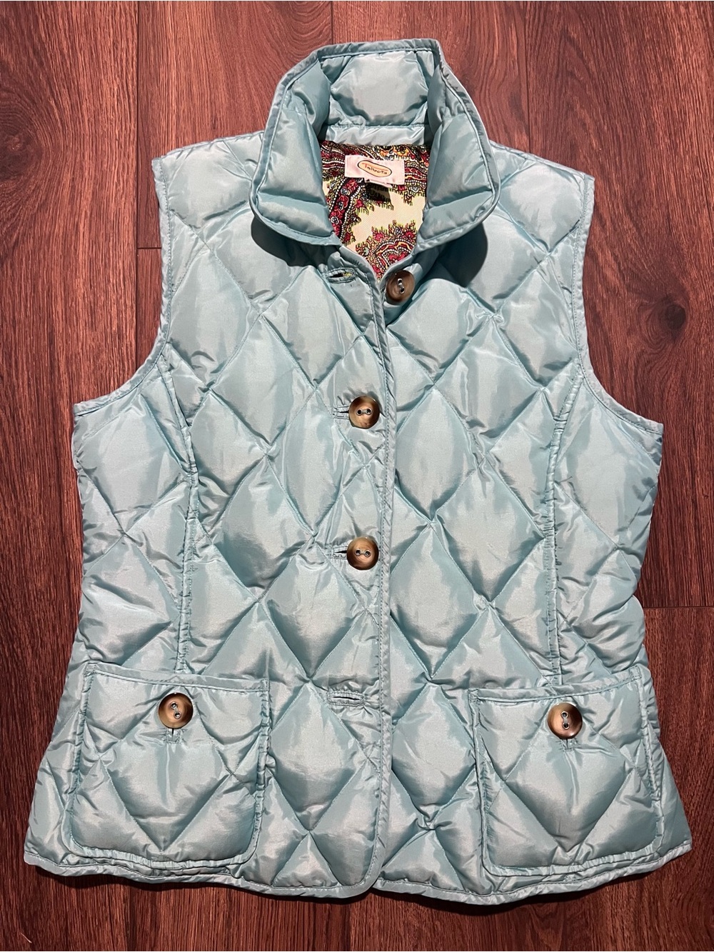 Talbots Light Blue Quilted Button-Front Puffer Vest